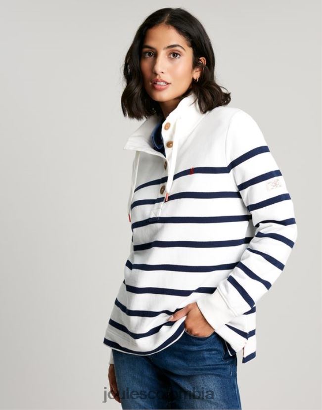 Joules vestir mujer sudadera con cuello alzado Southwold H0604R22 raya crema azul marino
