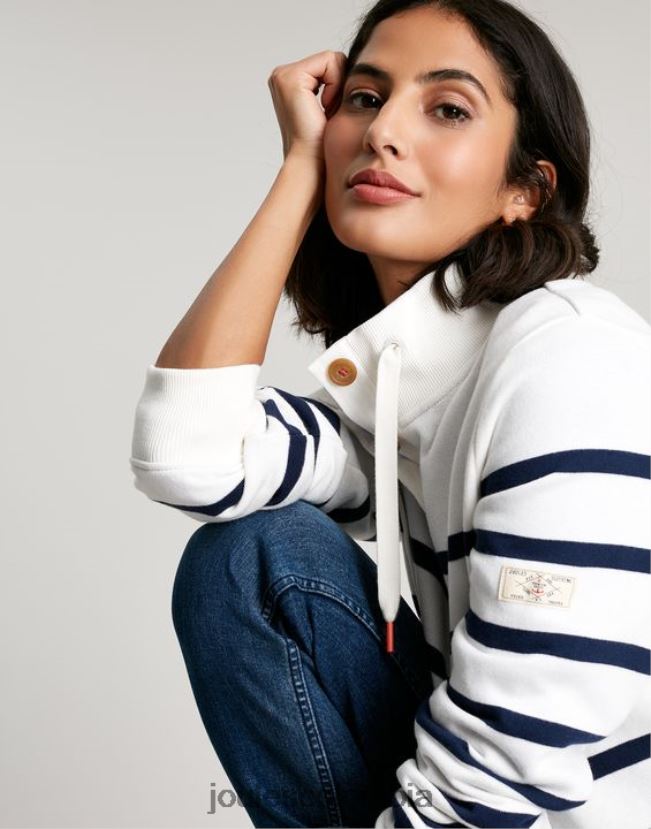 Joules vestir mujer sudadera con cuello alzado Southwold H0604R22 raya crema azul marino