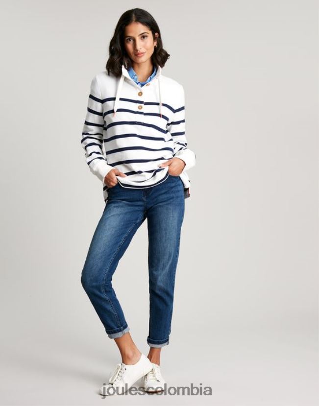 Joules vestir mujer sudadera con cuello alzado Southwold H0604R22 raya crema azul marino