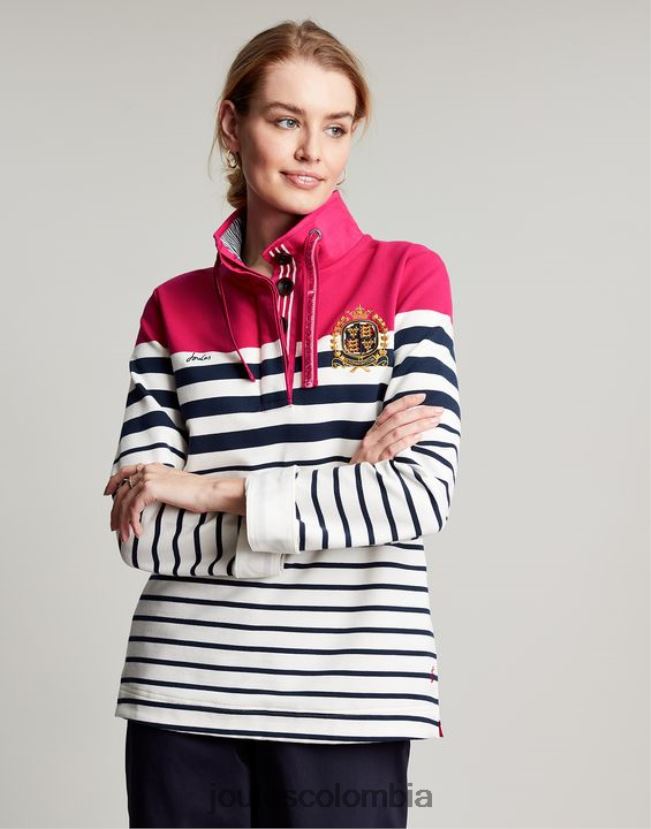 Joules vestir mujer sudadera con cuello alzado badminton saunton H0604R28 raya azul marino rosa