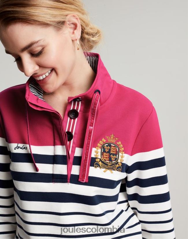 Joules vestir mujer sudadera con cuello alzado badminton saunton H0604R28 raya azul marino rosa