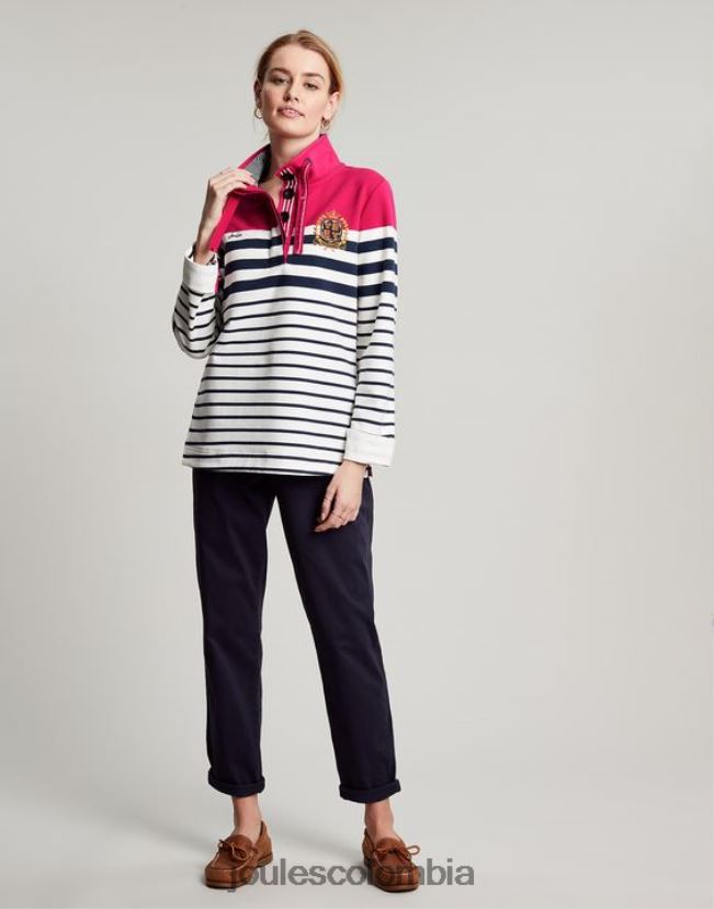 Joules vestir mujer sudadera con cuello alzado badminton saunton H0604R28 raya azul marino rosa