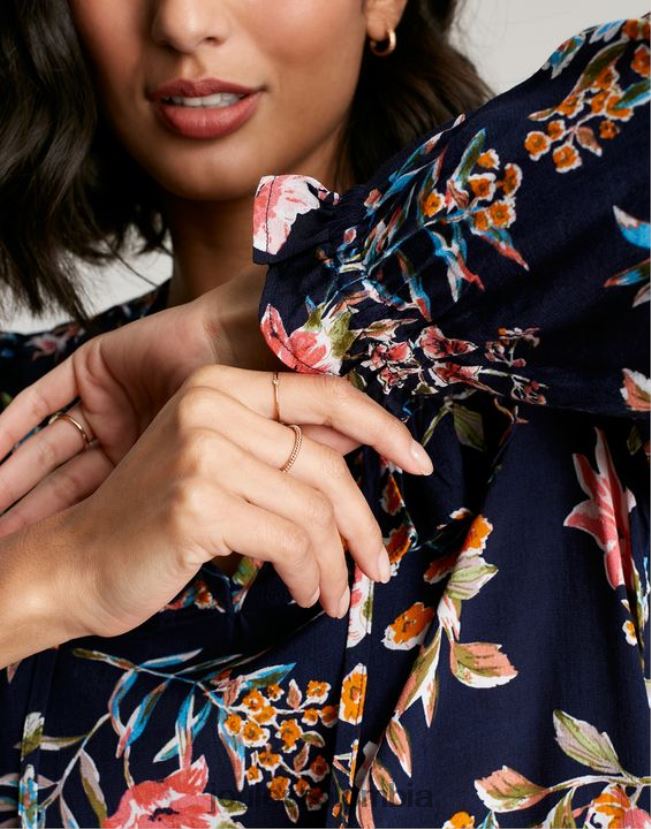 Joules vestir mujer Túnica escalonada con volantes en forma de cerradura y rubí H0604R101 pico azul marino floral