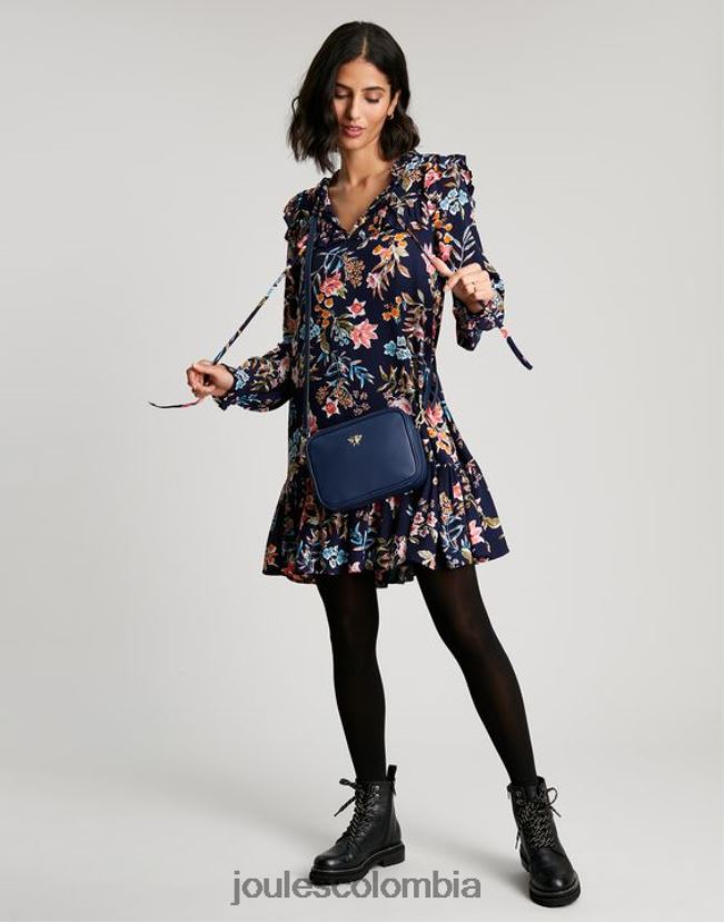 Joules vestir mujer Túnica escalonada con volantes en forma de cerradura y rubí H0604R101 pico azul marino floral