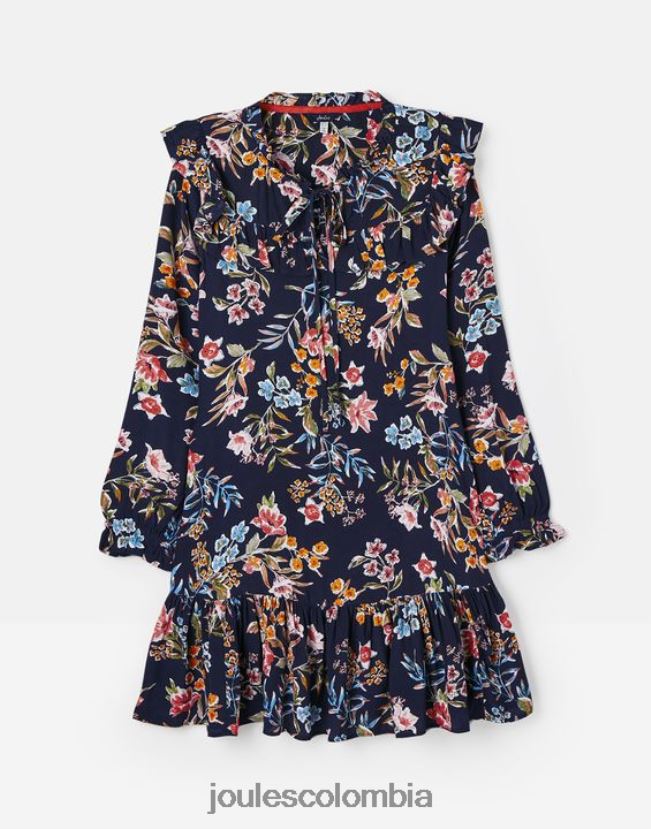 Joules vestir mujer Túnica escalonada con volantes en forma de cerradura y rubí H0604R101 pico azul marino floral