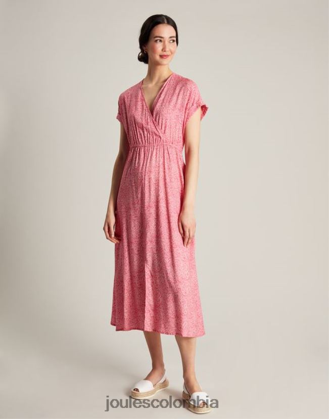 Joules vestir mujer vestido abigail con cuello en v H0604R96 mancha de sauce rosa intenso