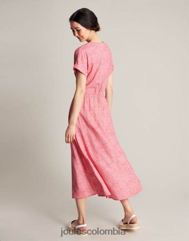 Joules vestir mujer vestido abigail con cuello en v H0604R96 mancha de sauce rosa intenso