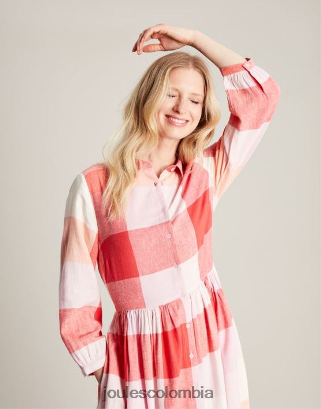 Joules vestir mujer vestido camisero holgado faye H0604R7 cheque rosa