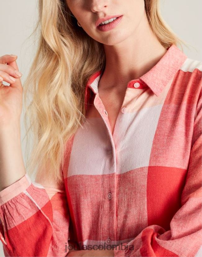 Joules vestir mujer vestido camisero holgado faye H0604R7 cheque rosa