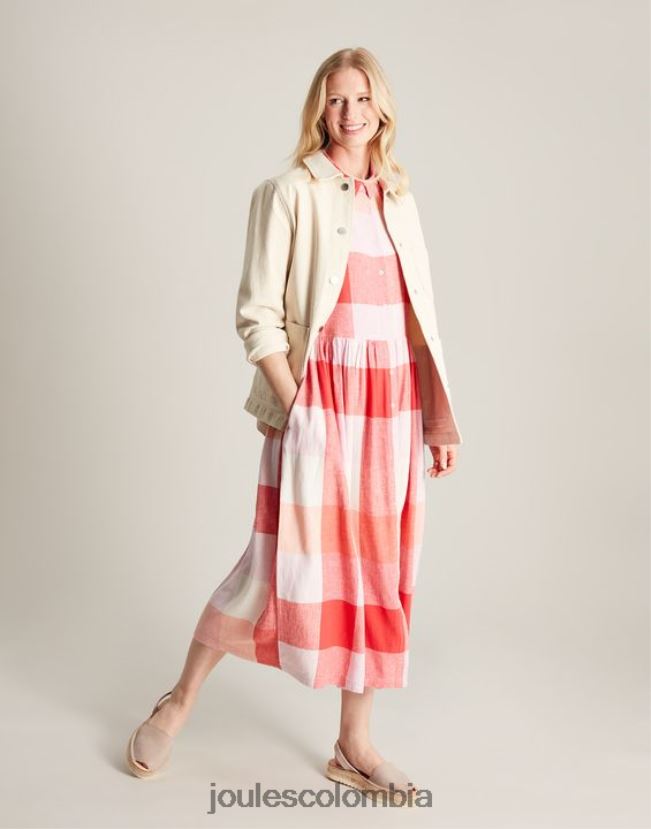 Joules vestir mujer vestido camisero holgado faye H0604R7 cheque rosa