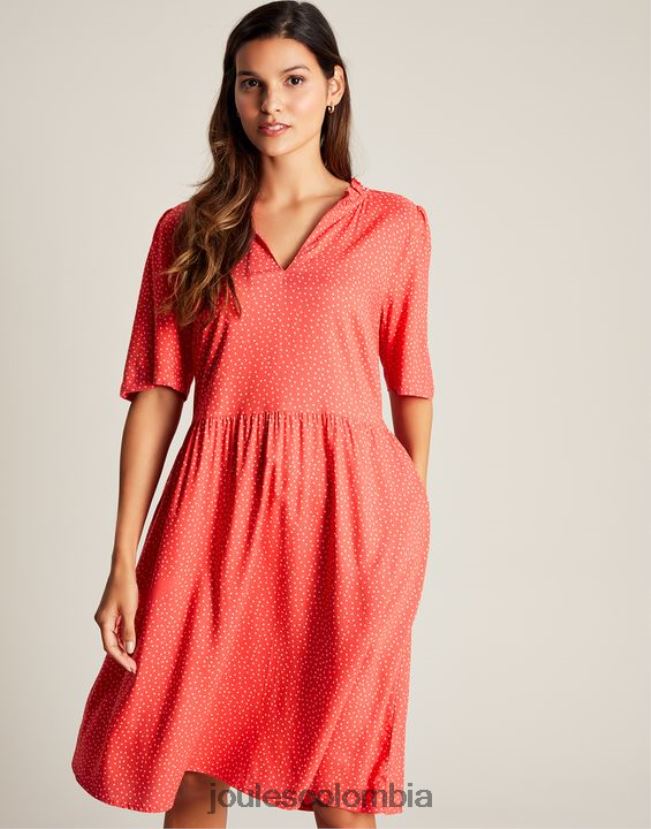 Joules vestir mujer vestido corto con escote y volantes de Lotty H0604R97 Mancha roja