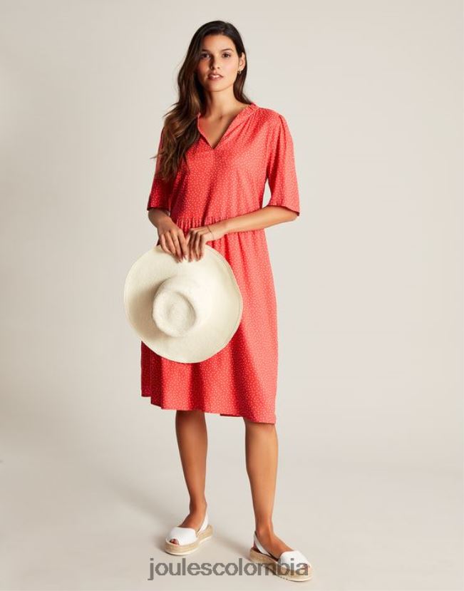 Joules vestir mujer vestido corto con escote y volantes de Lotty H0604R97 Mancha roja