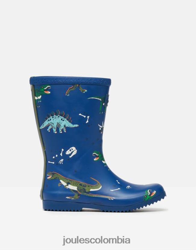 Joules calzado Niños botas de lluvia flexibles enrolladas estampadas H0604R386 dinosaurios azules