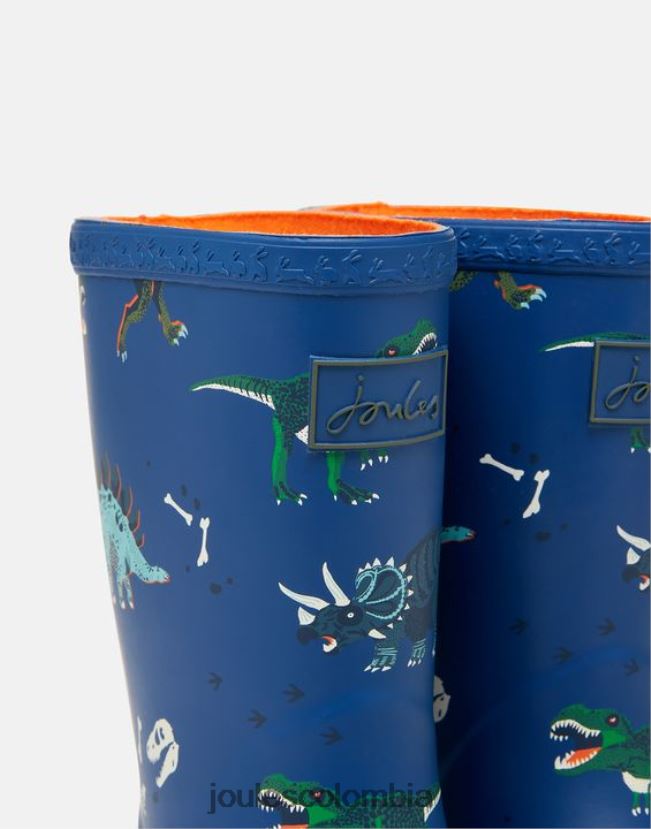 Joules calzado Niños botas de lluvia flexibles enrolladas estampadas H0604R386 dinosaurios azules