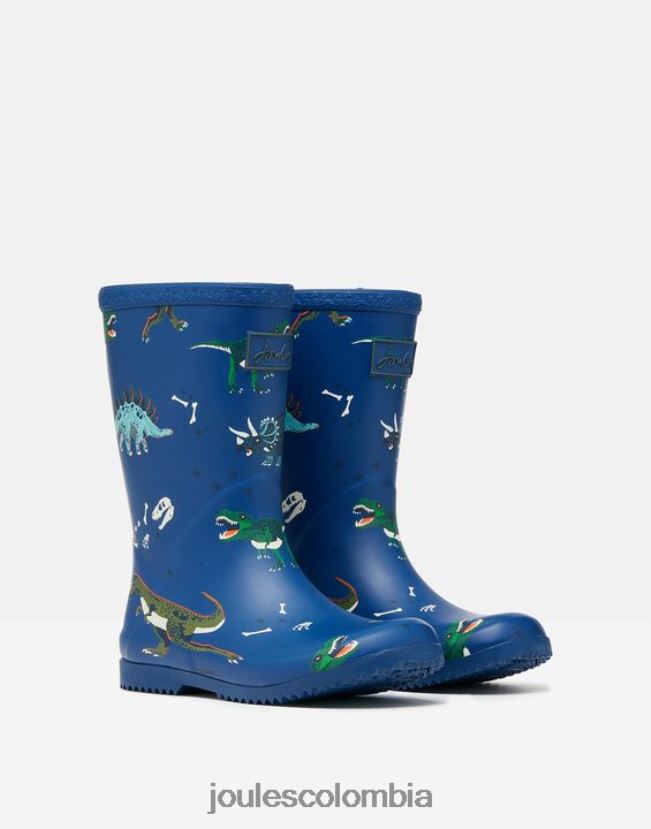 Joules calzado Niños botas de lluvia flexibles enrolladas estampadas H0604R386 dinosaurios azules