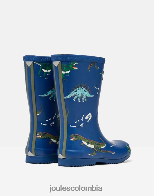 Joules calzado Niños botas de lluvia flexibles enrolladas estampadas H0604R386 dinosaurios azules